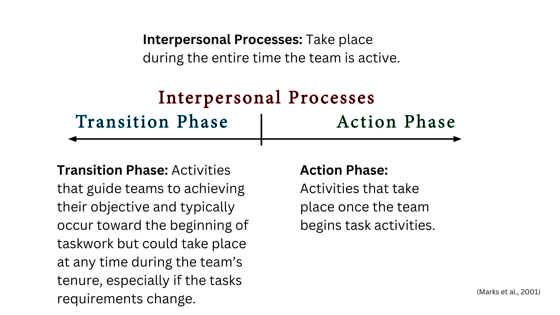 Overview of the Temporally-Based Taxonomy showing Transition Phase, Action Phase, and Interpersonal Processes across a performance episode.